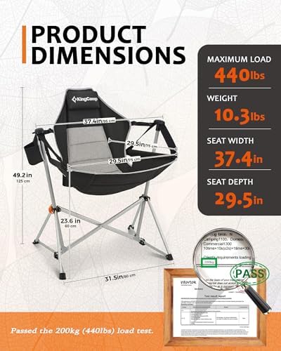 KingCamp Hammock Camping Chair, Swinging Portable Folding Camp Chairs for Adults Max 440lbs Heavy Duty Foldable Oversized Rocker with Aluminum Alloy Frame Cup Holder for Outdoor Beach Patio Sport - Image 3