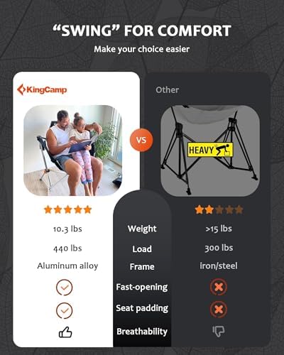 KingCamp Hammock Camping Chair, Swinging Portable Folding Camp Chairs for Adults Max 440lbs Heavy Duty Foldable Oversized Rocker with Aluminum Alloy Frame Cup Holder for Outdoor Beach Patio Sport - Image 5