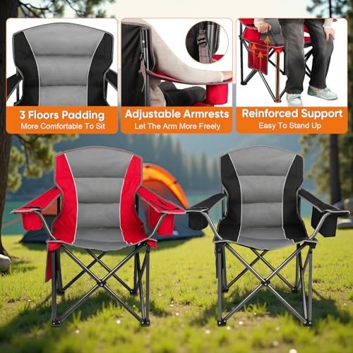 Northroad 2 Pack Oversized Camping Chair, Padded Portable Chairs Heavy Duty Camping Folding Chairs w/Cooler Bag & Cup Holder, Support 400 LBS for Outdoor, Fishing & Garden (Red & Black) - Image 5