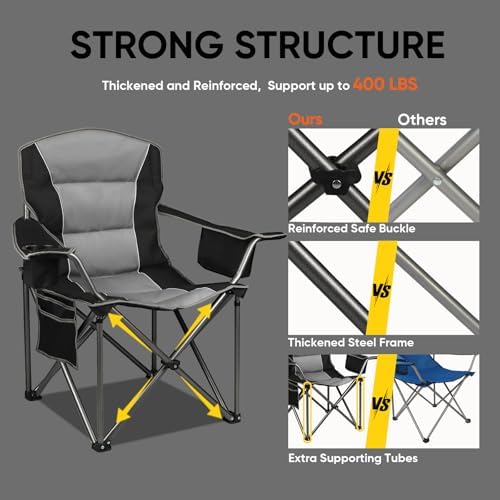 Northroad 2 Pack Oversized Camping Chair, Padded Portable Chairs Heavy Duty Camping Folding Chairs w/Cooler Bag & Cup Holder, Support 400 LBS for Outdoor, Fishing & Garden (Red & Black) - Image 7