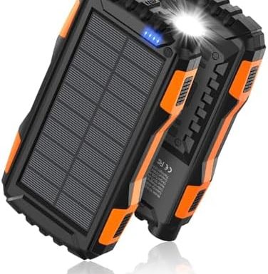 Power-Bank-Solar-Charger - 42800mAh Portable Charger,Solar Power Bank,External Battery Pack 5V3.1A Qc 3.0 Fast Charger Built-in Super Bright Flashlight (Orange)