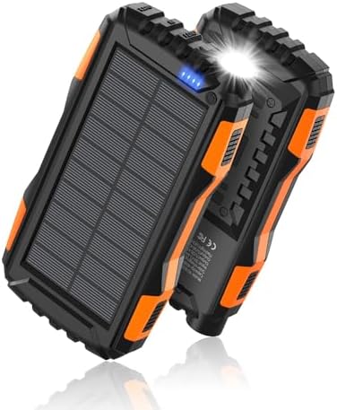 Power-Bank-Solar-Charger - 42800mAh Portable Charger,Solar Power Bank,External Battery Pack 5V3.1A Qc 3.0 Fast Charger Built-in Super Bright Flashlight (Orange)